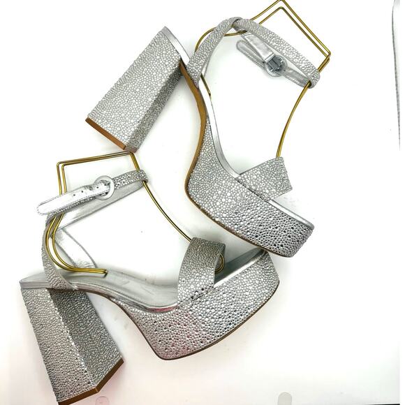 Larroudé Dolly Retro Y2K Crystal Party Sandal In Gray Suede size 10 - Picture 1 of 13